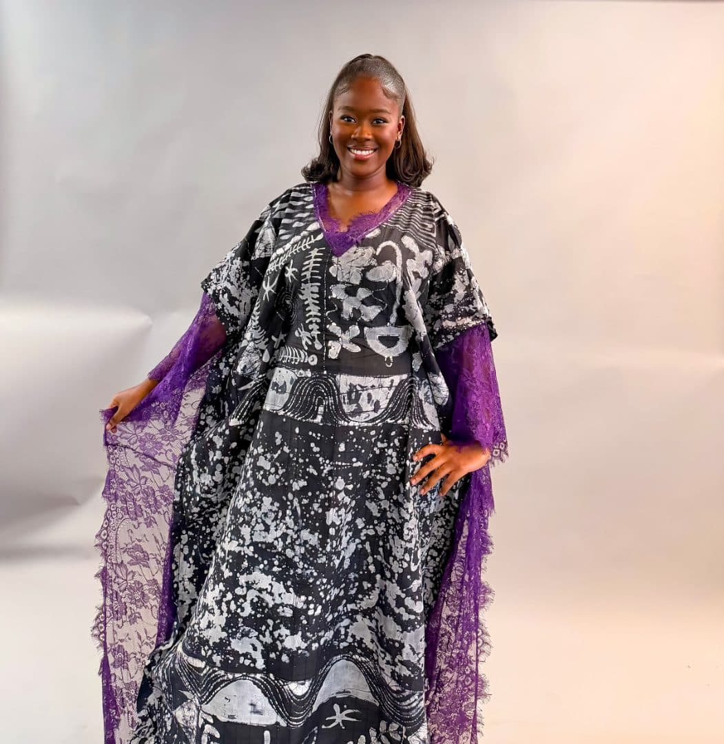 Model wearing the Maxi Dress with Chantilly in purple